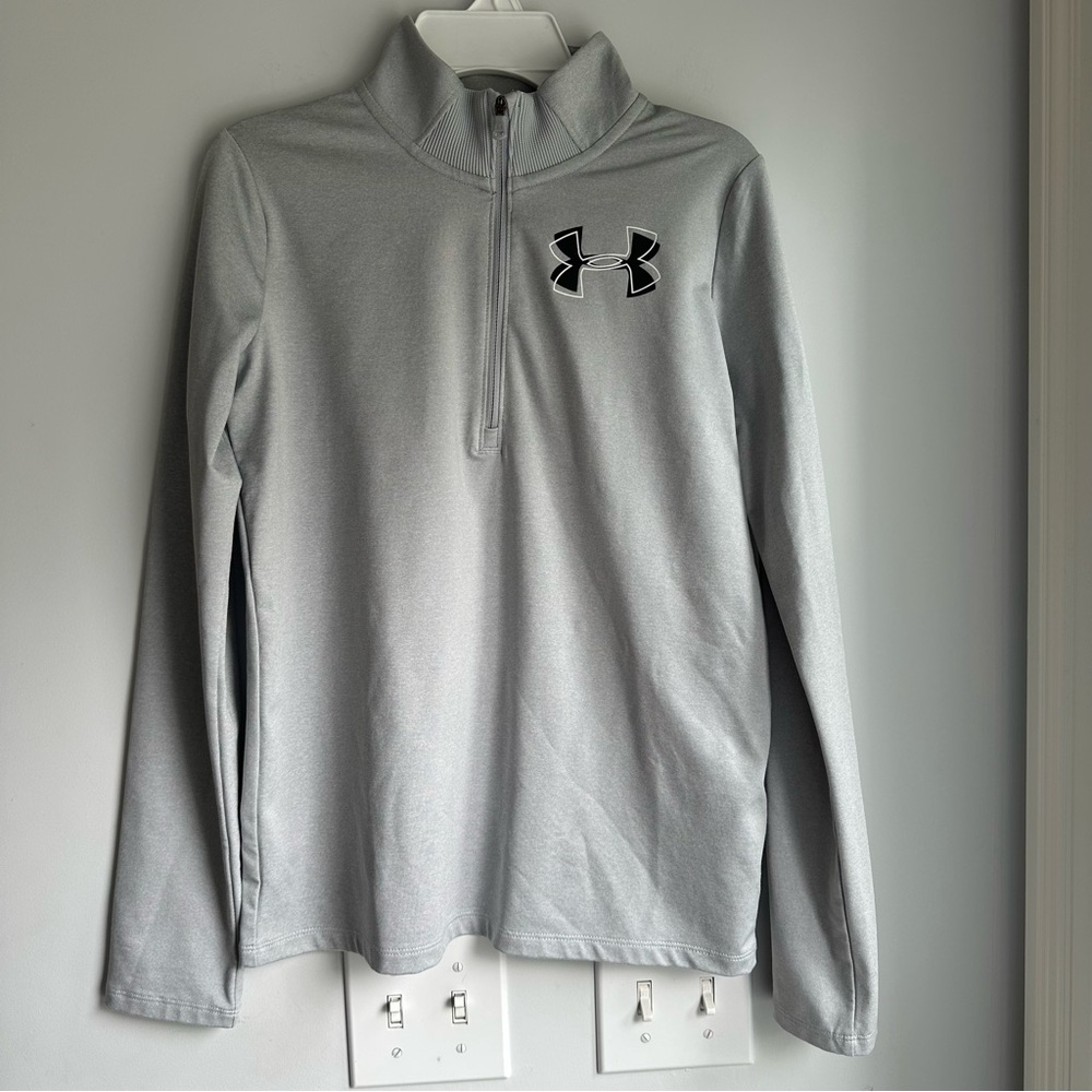 Kids Under Armour ColdGear Long sleeve 3/4 zip up shirt mock neck Size L Gray